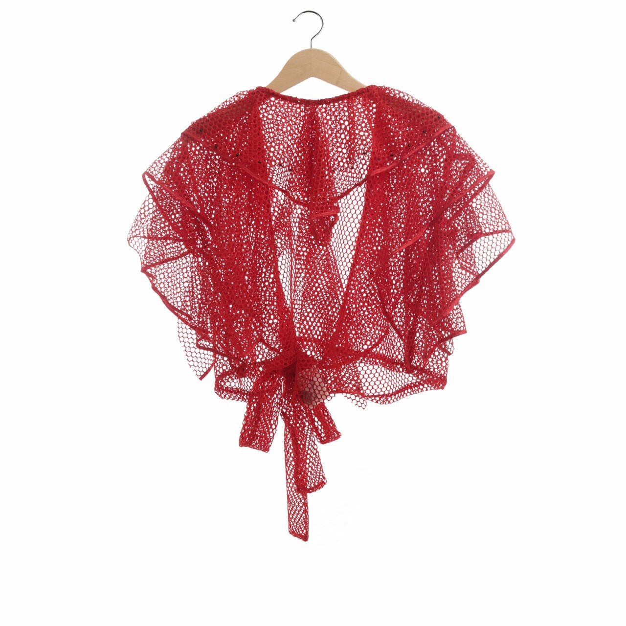 Douche Red Perorated Ruffle Kimono