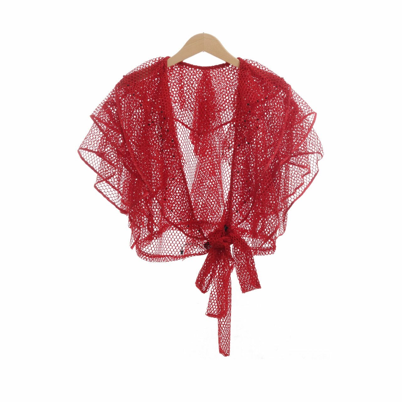 Douche Red Perorated Ruffle Kimono