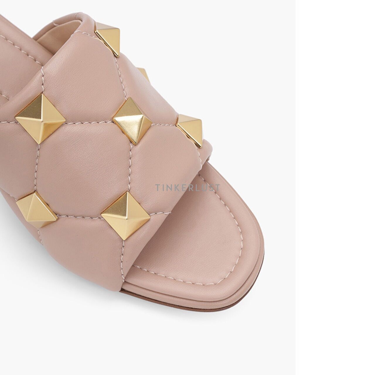 Valentino Garavano Roman Stud 65mm in Rose Canelle Quilted Nappa Slide Sandal Heels