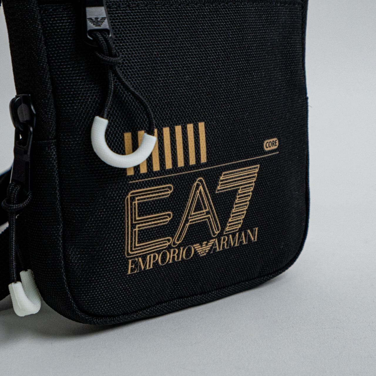 Emporio Armani Contrasting Logo Web Crossbody Bag Large Black Gold