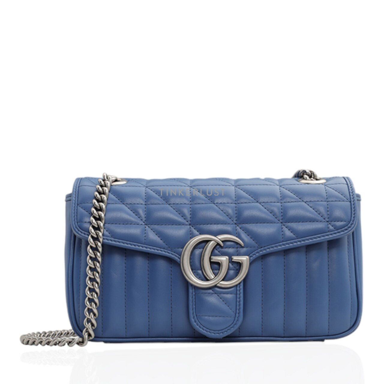 Gucci Small New Geometric GG Marmont  in Blue with PHW Flap Shoulder Bag