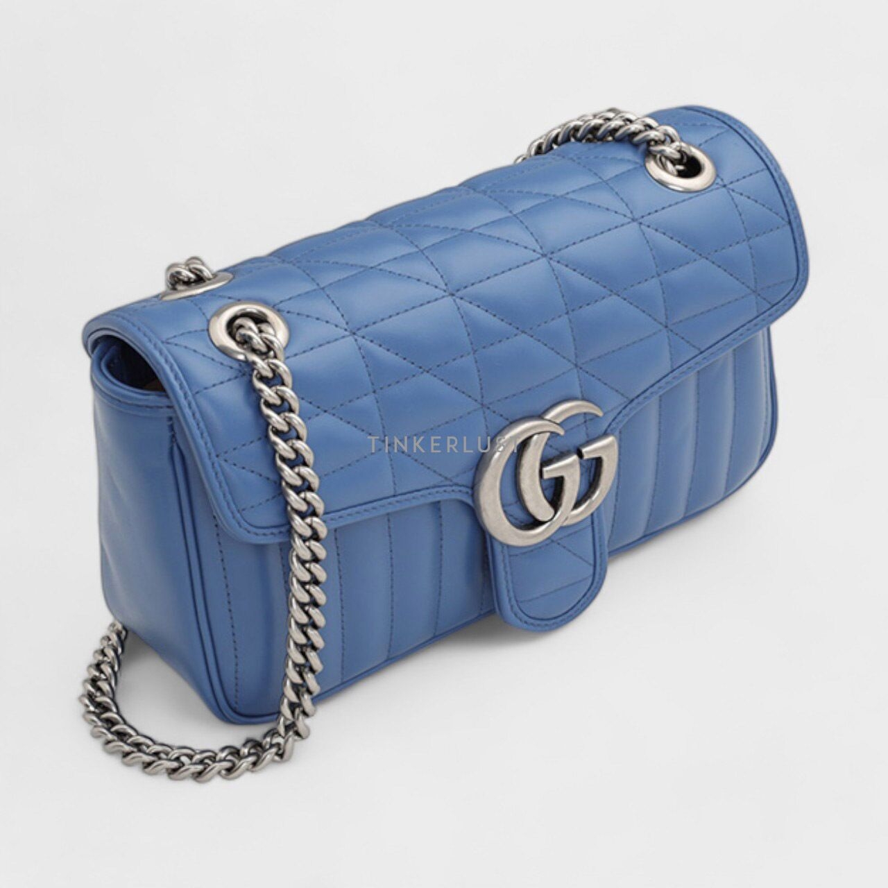 Gucci Small New Geometric GG Marmont  in Blue with PHW Flap Shoulder Bag