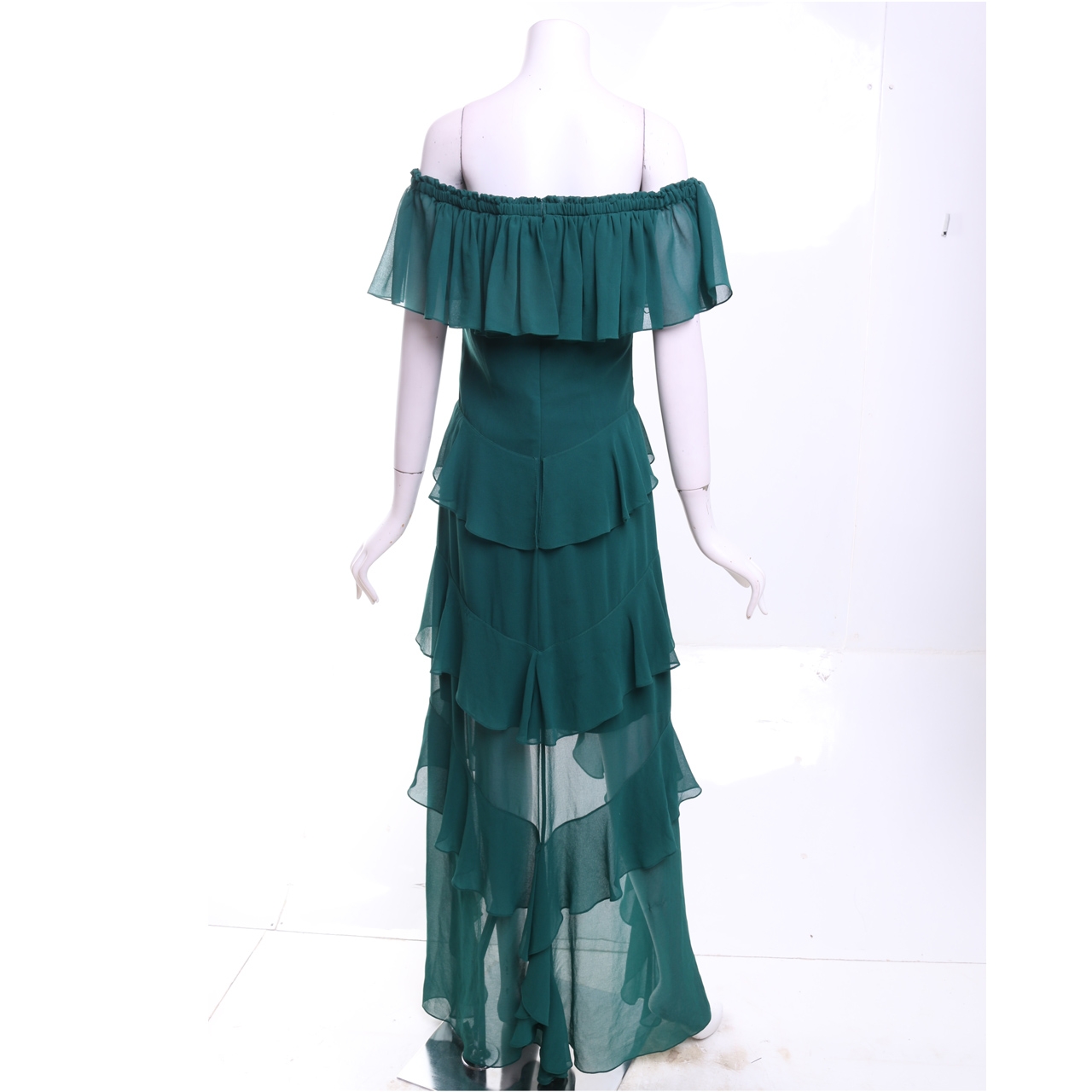 Badgley Mischka Dark Green Tiered Mini Dress