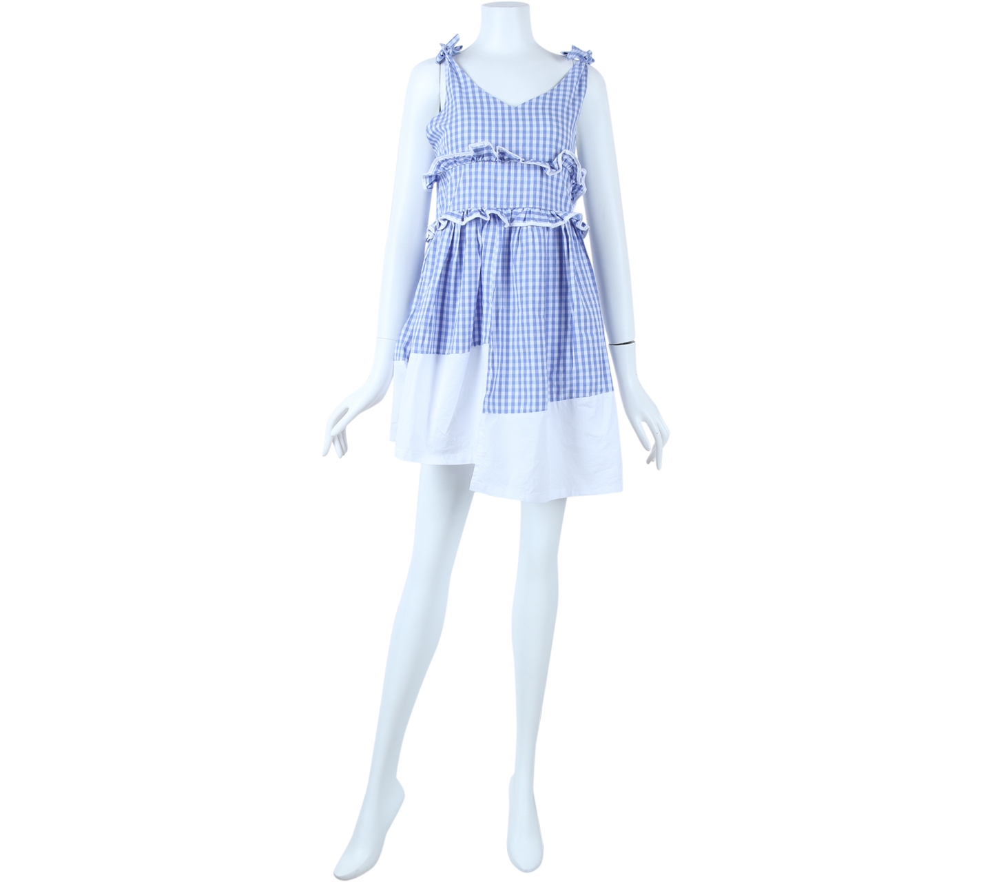 Schon Couture Blue And White Plaid Mini Dress