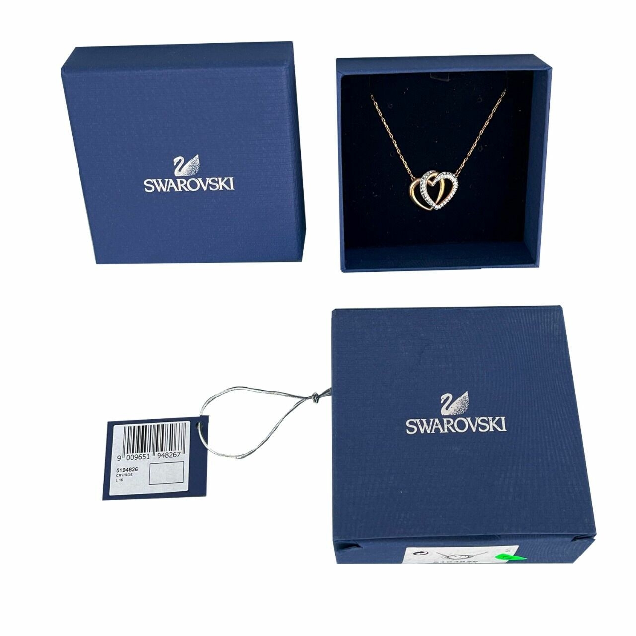 Swarovski Gold Perhiasan/ Necklace Heart Couple 38 Cm