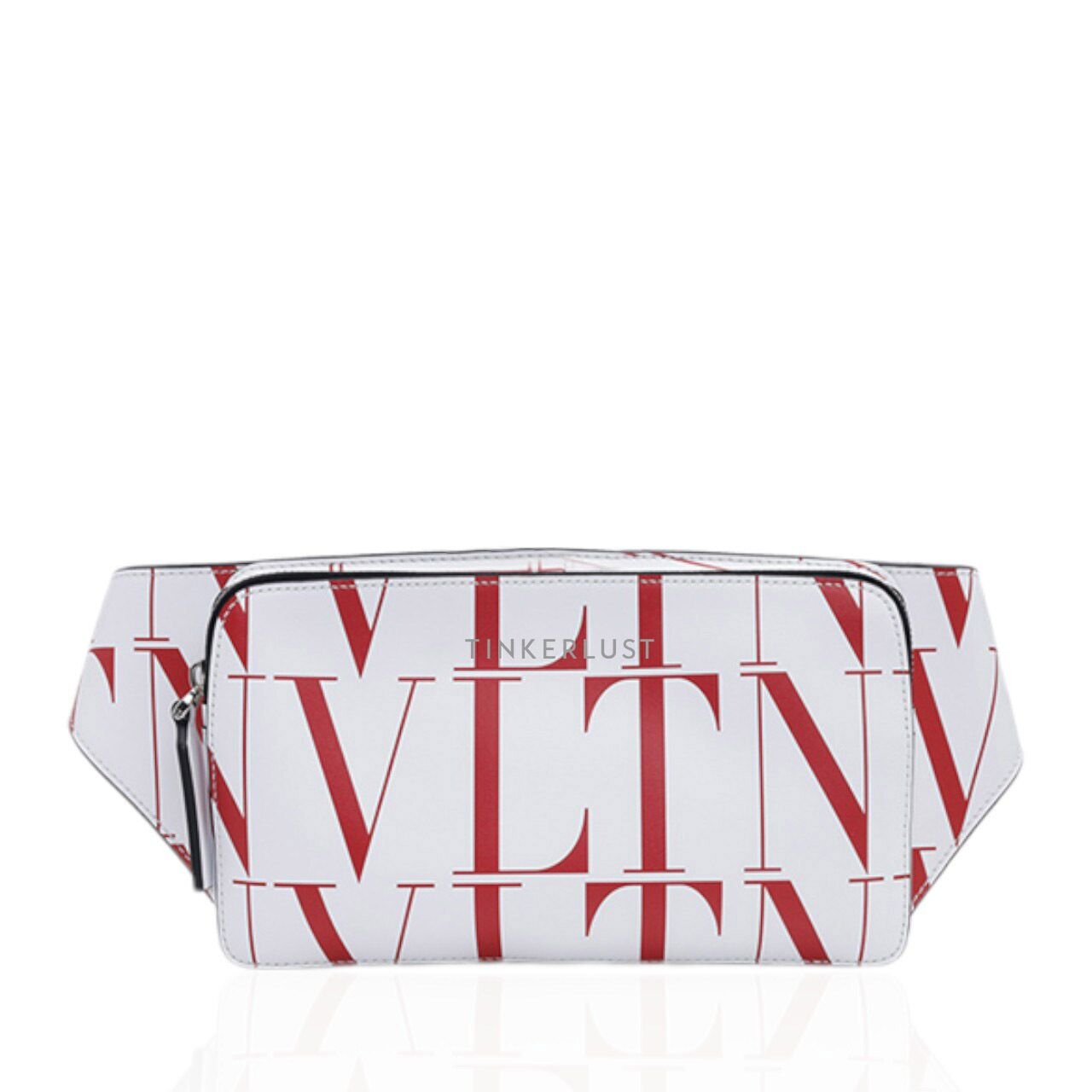 Valentino Men VLTN Times Belt Bag in White/Red Sling Bag