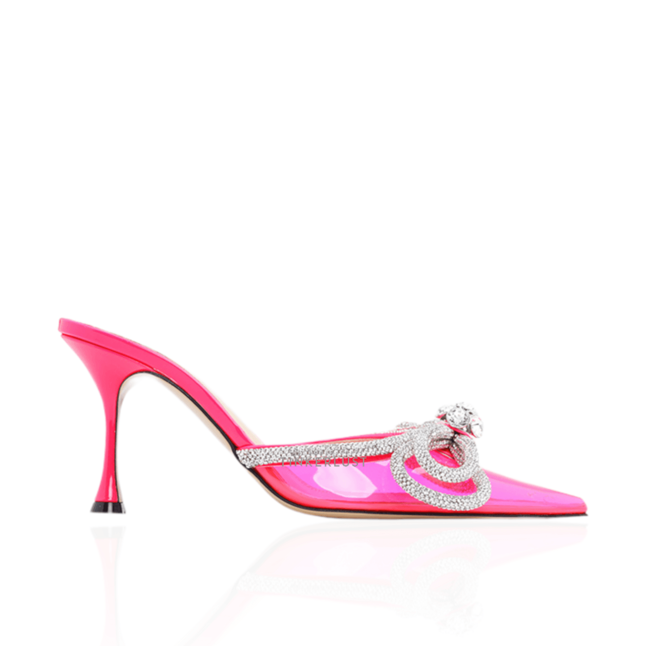 MACH & MACH Women Crystal Double Bow Pointed Toe PVC Mules 85mm in Pink