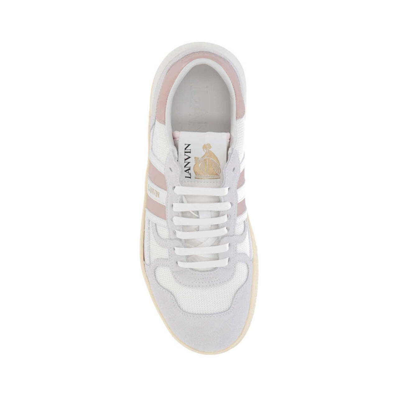 Lanvin Leather and Mesh Clay Low Top Sneakers White/Light Pink Women