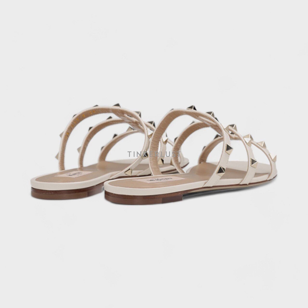 Valentino Rockstud in Light Ivory Strappy Slides Sandals