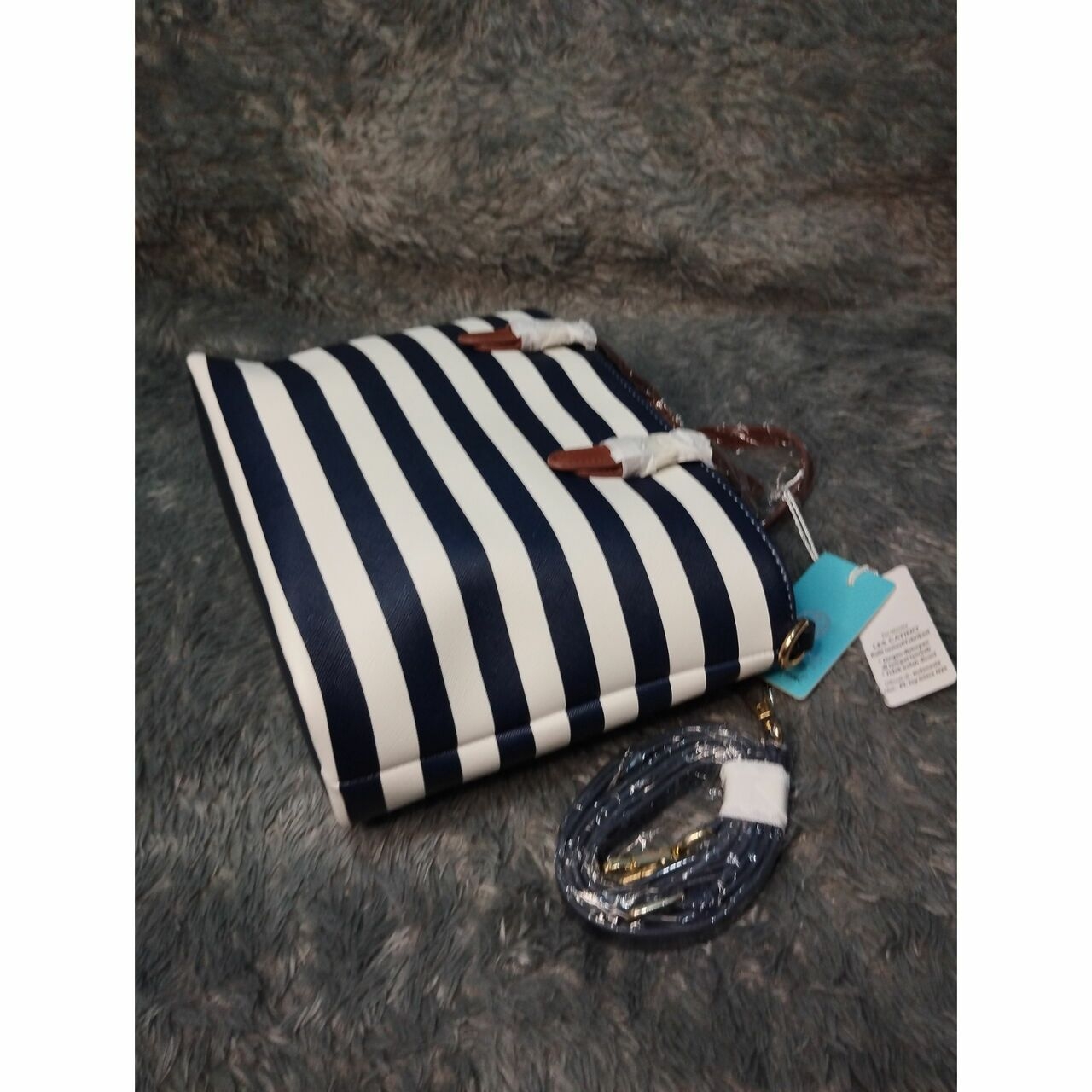Les Catino Navy Stripes Satchel Bag