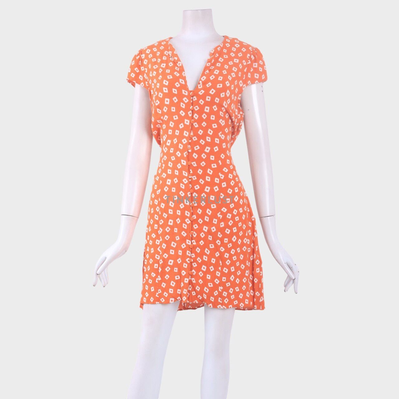 Abercrombie & Fitch Orange Pattern V-Neck Mini Dress