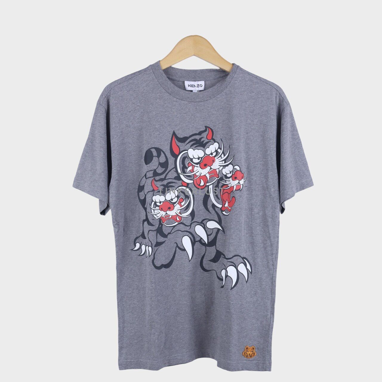 Kenzo Three Tiger Grey Round Neck Cotton T-Shirt