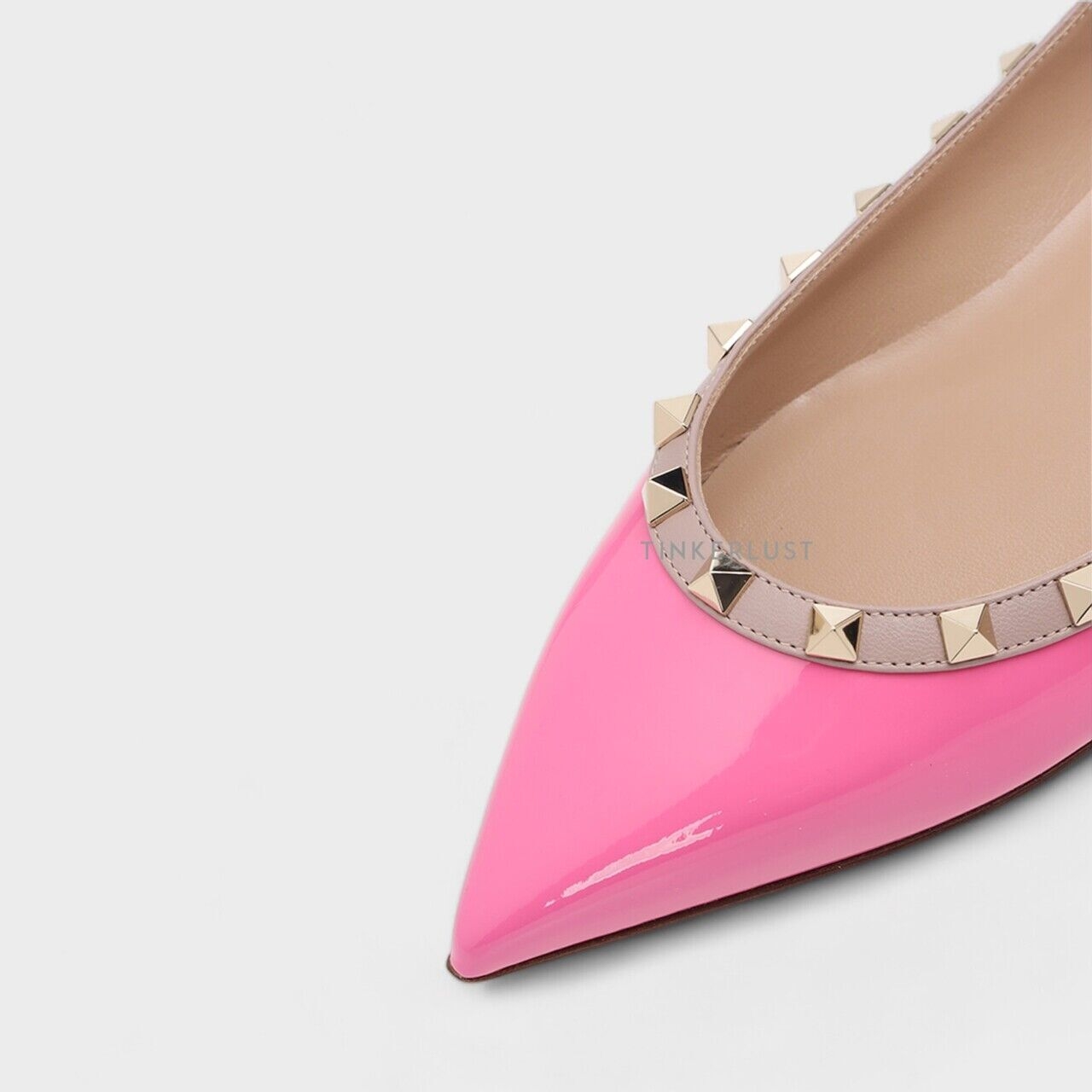 Valentino Garavani Rockstud Ballerina in Feminine Pink Patent Flats