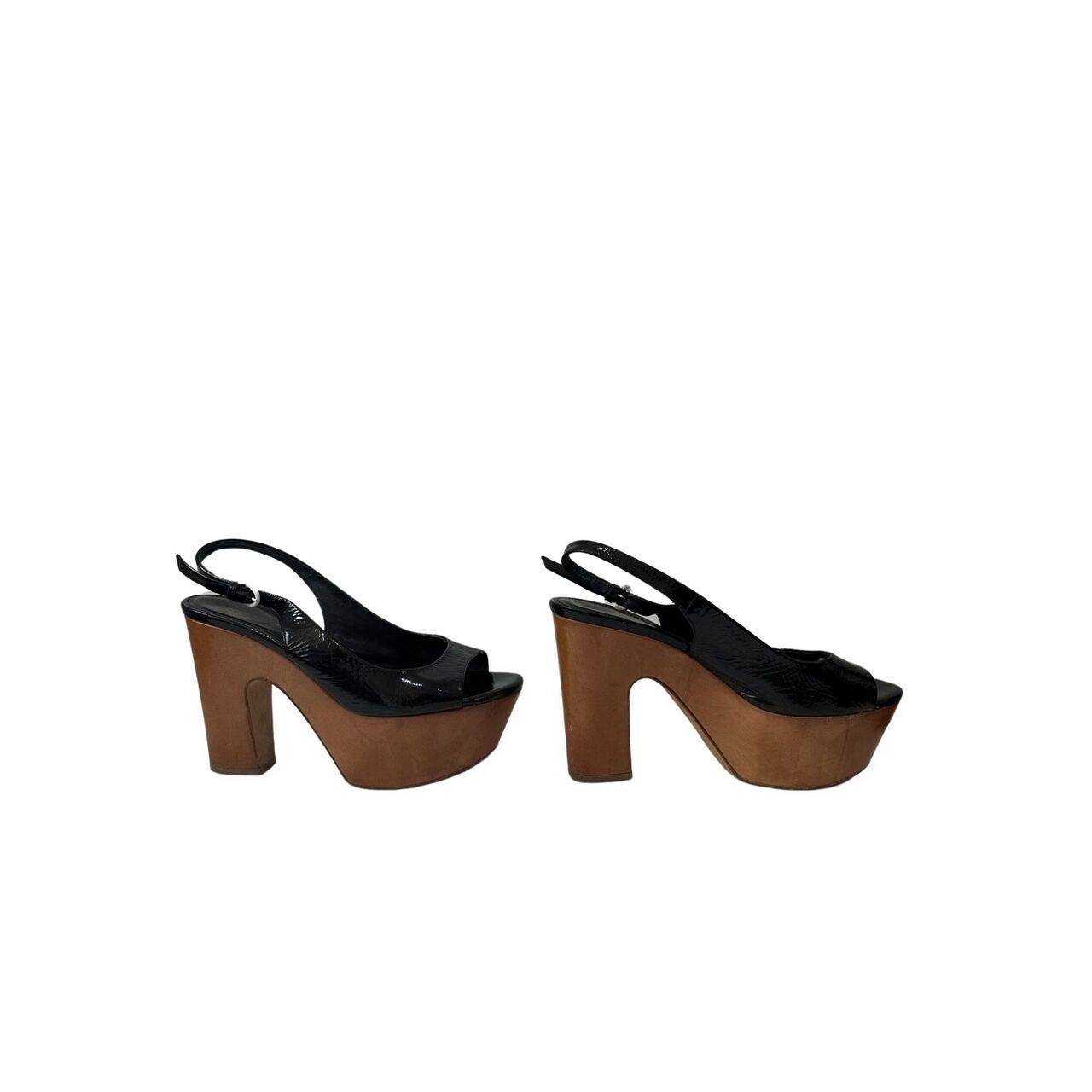 Sergio Rossi Black Wooden Clogs Slingback Sandals Wedges