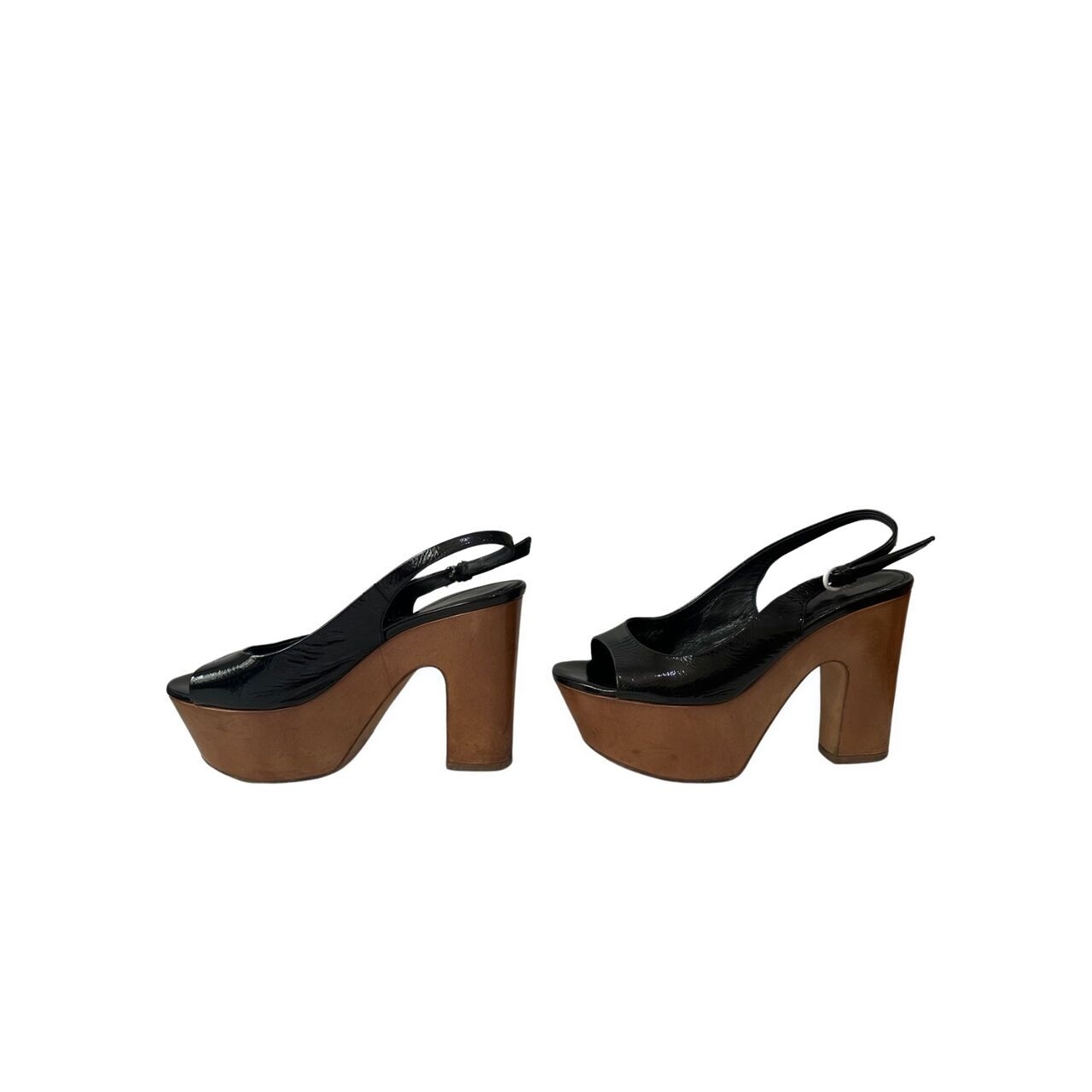 Sergio Rossi Black Wooden Clogs Slingback Sandals Wedges