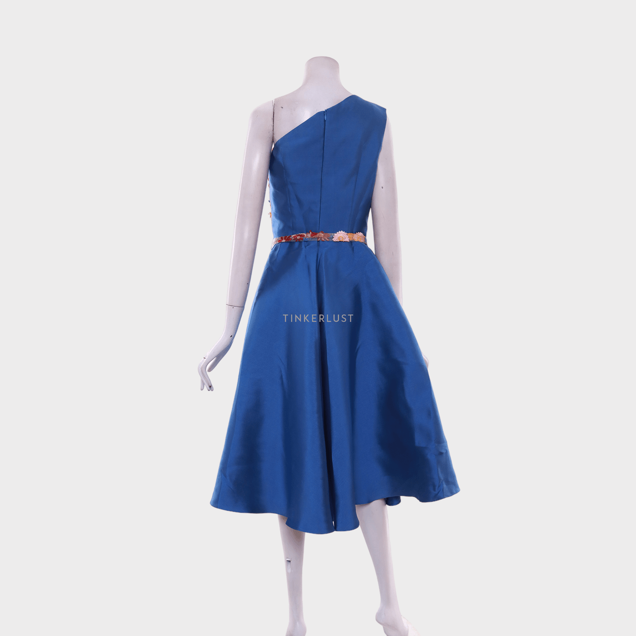 Indah Kwok Blue One Shoulder Midi Dress with Belt