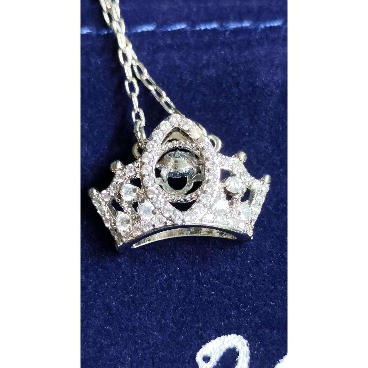 Swarovski Princess Tiara Blue Spinning Crystal Rhodium Necklace