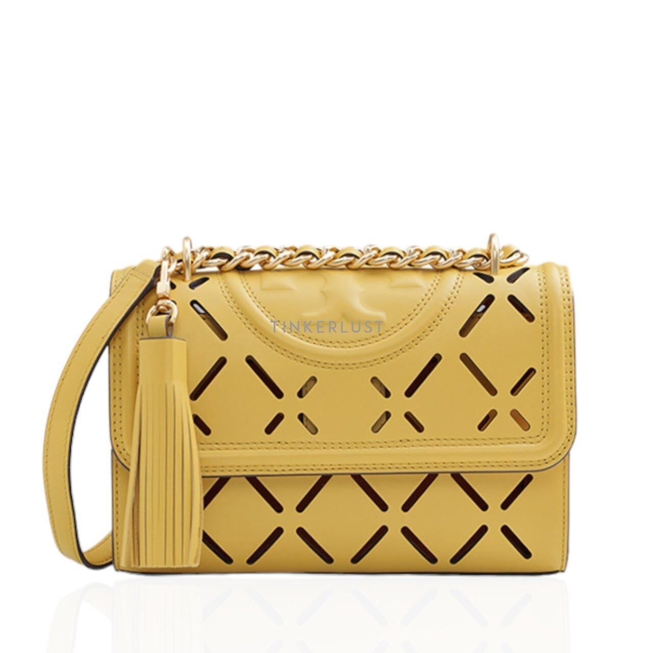 Tory Burch Small Fleming Diamond Perforated Convertible Shoulder Bag in Golden Sunset/Orange Citrine