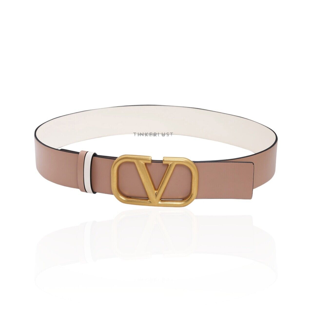 Valentino Reversible in Light Ivory/Rose Cannelle Leather with VLogo Buckle Belt