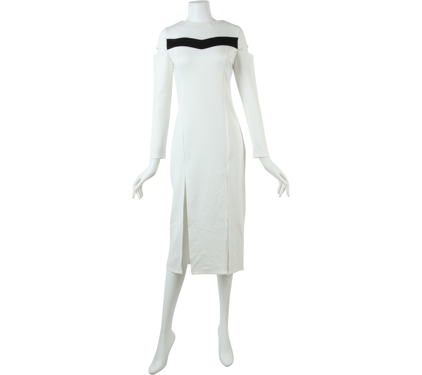 Enve Off White Cut Shoulder Midi Dress