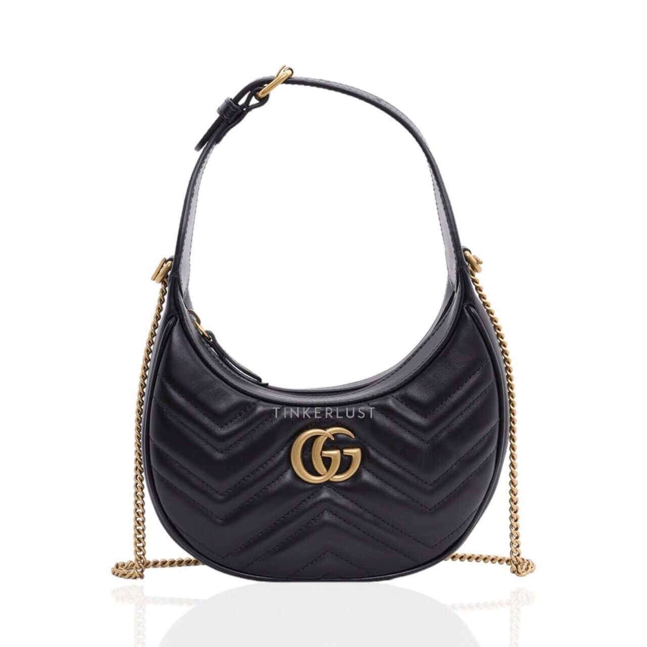 Gucci Mini GG Marmont Half-Moon Shaped Bag in Black Leather GHW Satchel Bag
