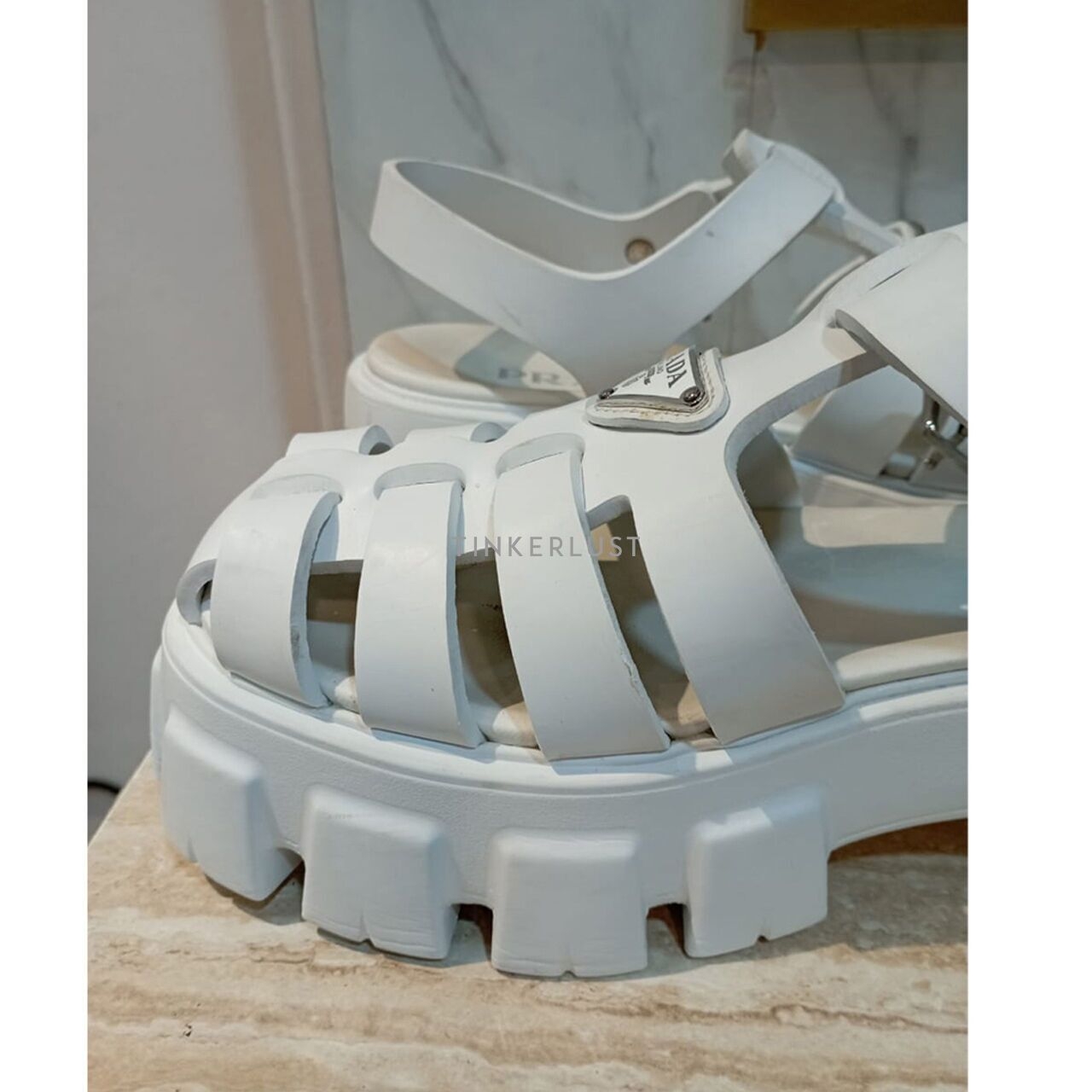 Prada 1X853M Monolith White Rubber Sandals