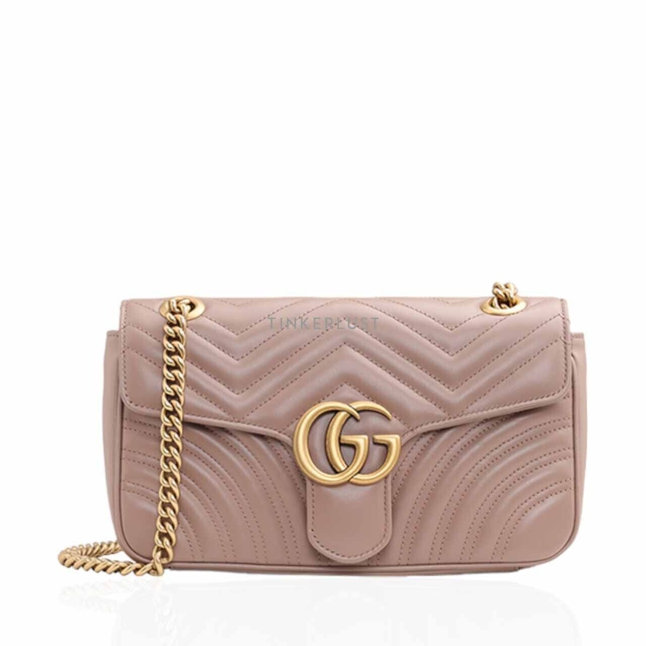Gucci Small GG Marmont In Nude GHW Flap Shoulder Bag