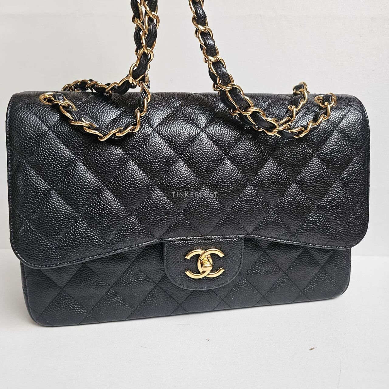 Chanel Black Caviar Jumbo Double Flap GHW Shoulder Bag