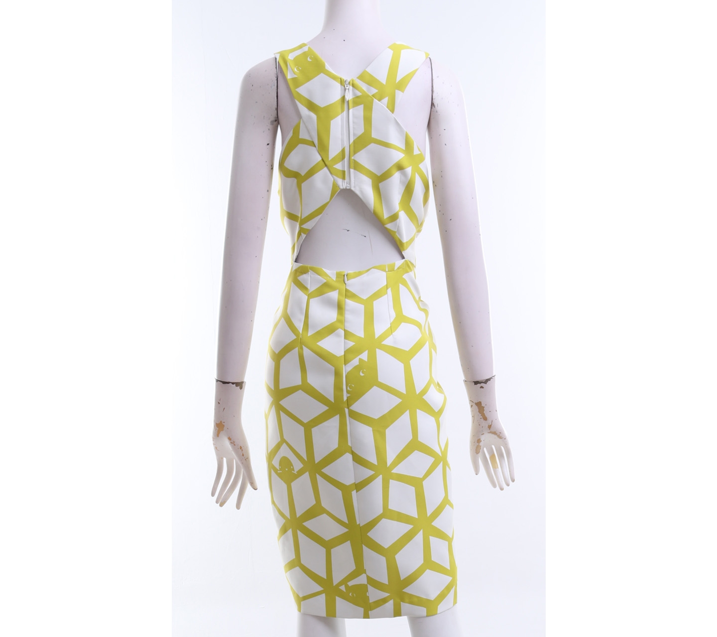 Cindy Liandry Lime & White Open Bacck & Front Midi Dress