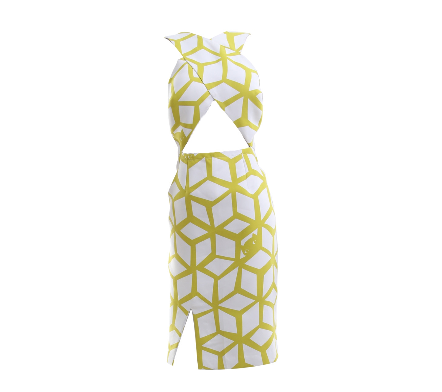 Cindy Liandry Lime & White Open Bacck & Front Midi Dress