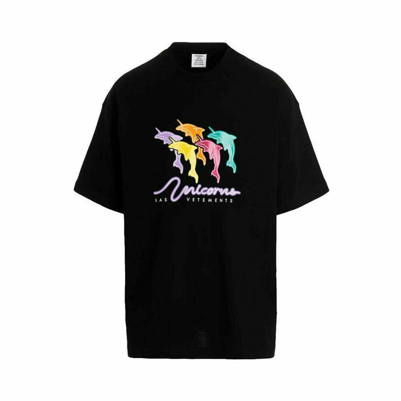 Vetements Dolphin Unicorn Print T-Shirt Black Multicolor
