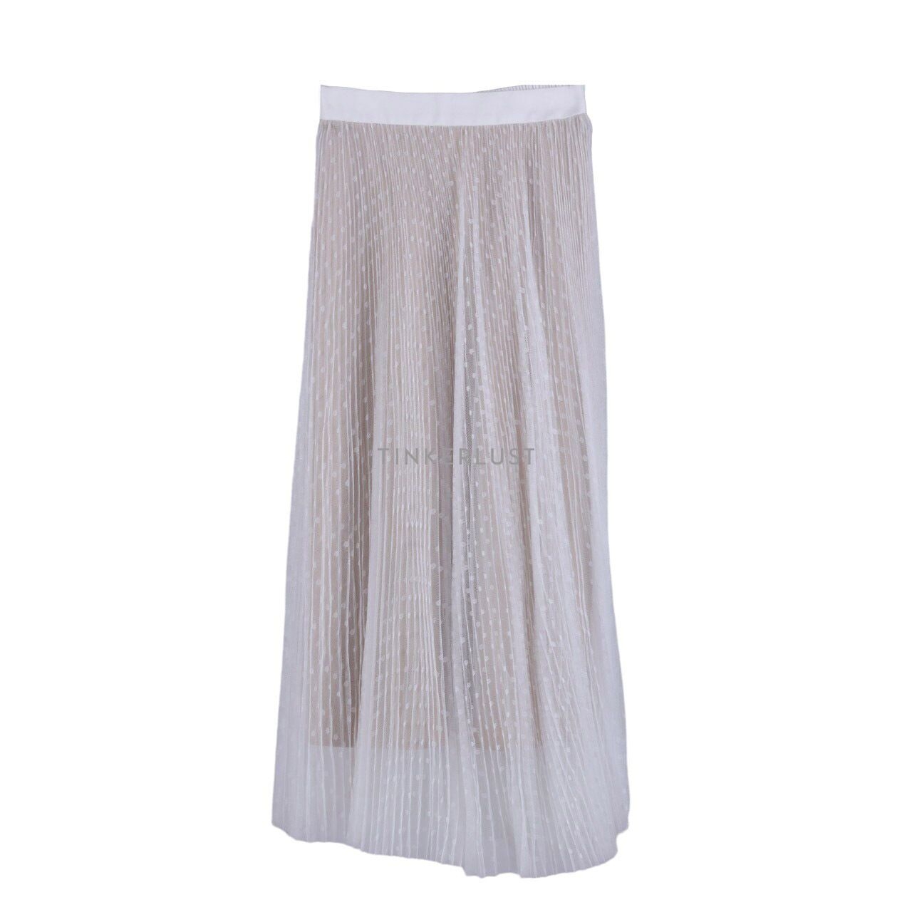 LENE White & Nude Tulle Midi Skirt