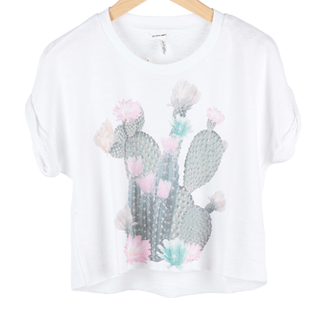 White Cactus Cropped T-Shirt