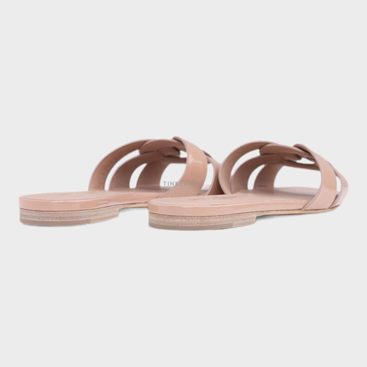 Saint Laurent Nu Pieds Tribute Slippers Nude Poudre Patent Leather Sandals