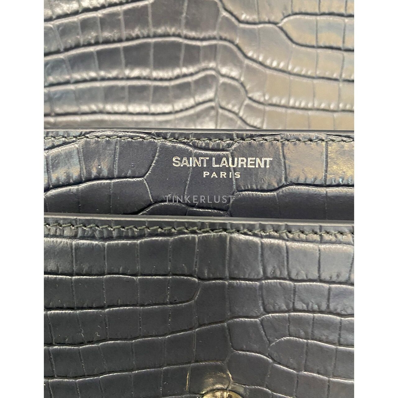 Saint Laurent Sunset Medium Croco Embossed Dark Grey SHW Shoulder Bag