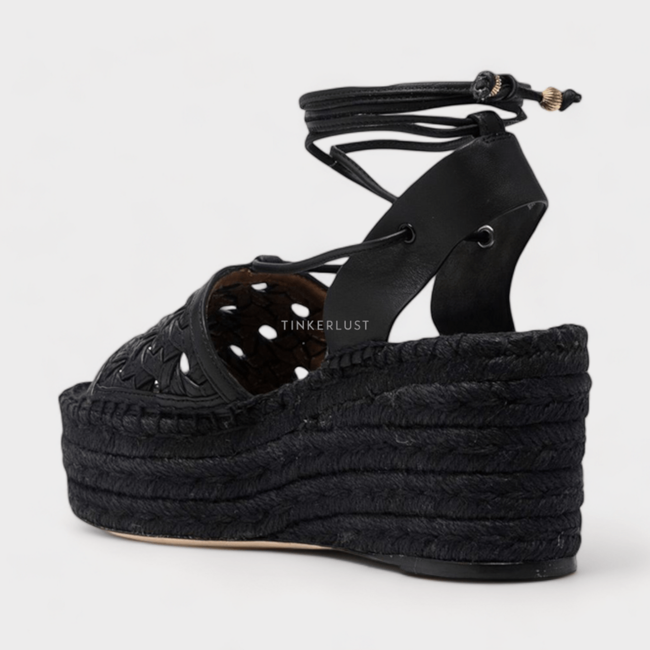 TORY BURCH Women Basket-Weave Platform Espadrilles Sandals in Perfect Black