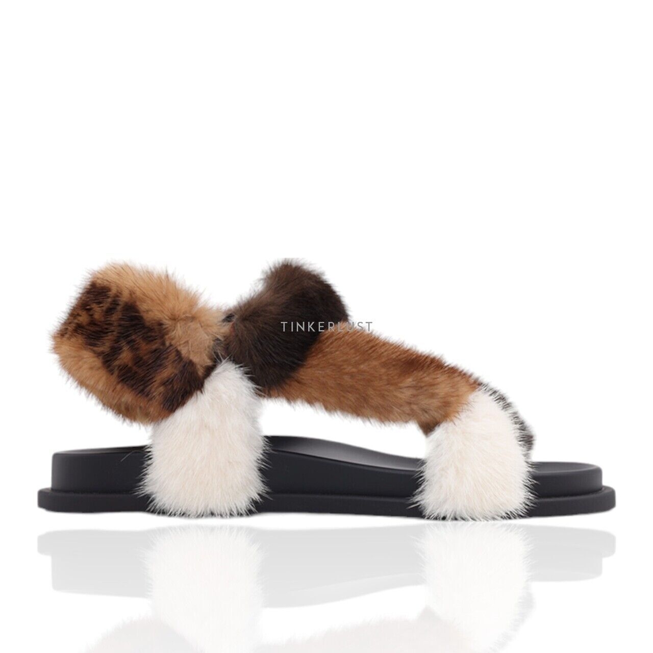Fendi Women Feel Flat Sandals in Brown/Beige/White Mink with FF Ankle Strap