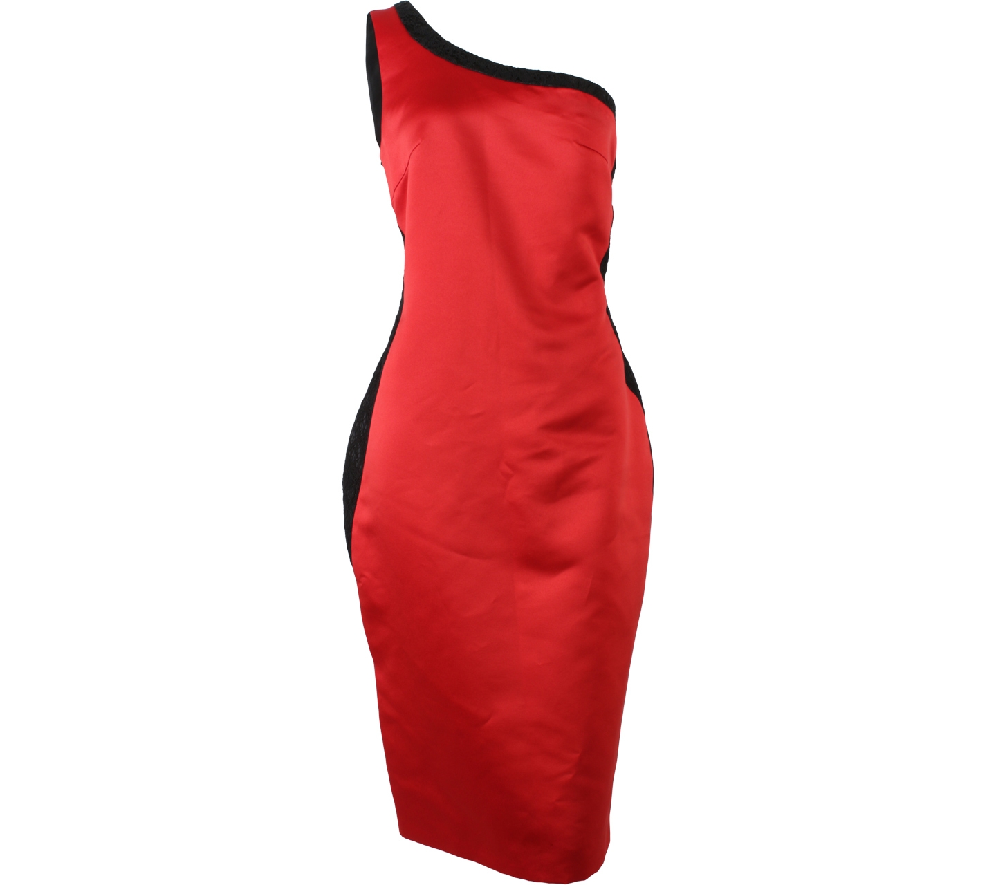 LOTUZ Red And Black One Shoulder Midi Dress