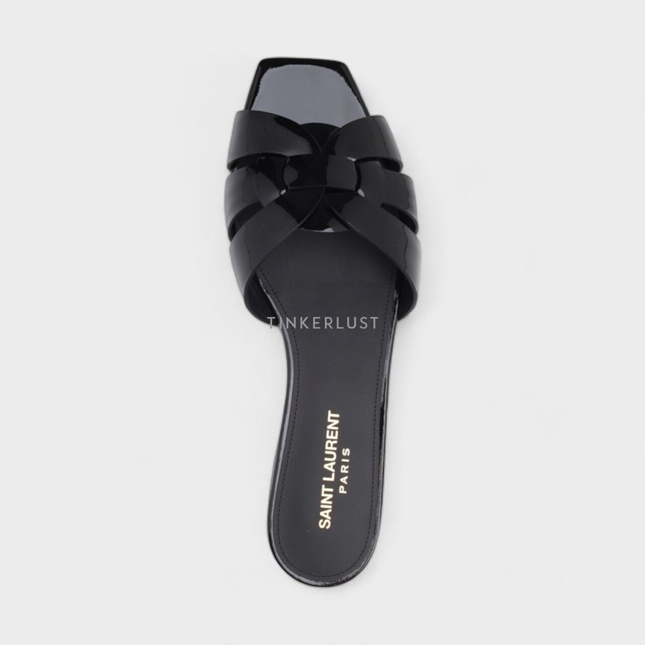Saint Laurent Nu Pieds Tribute Slippers Black Patent Sandals