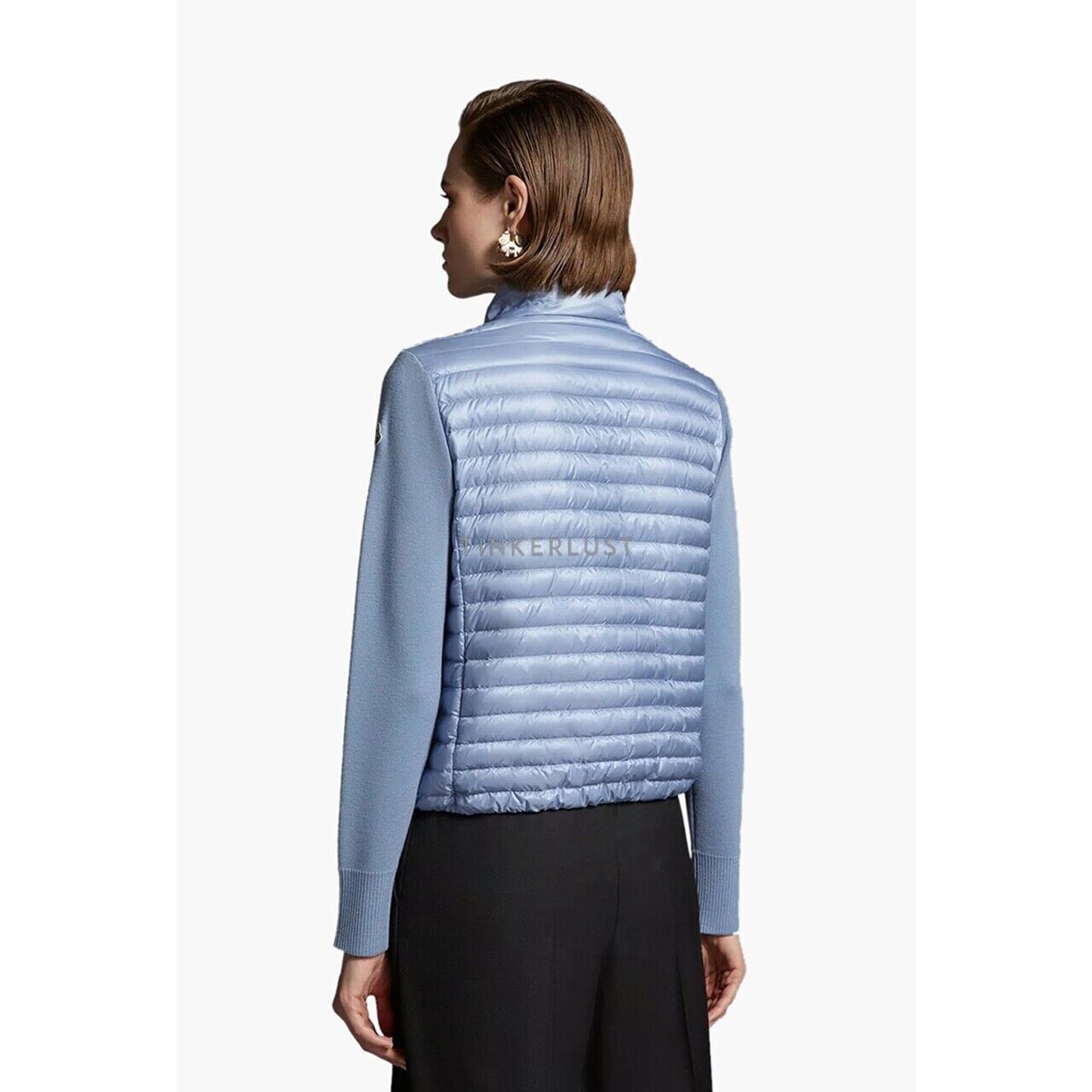 Moncler Women Padded Wool Cardigan in Blue with Down-Filled Front
