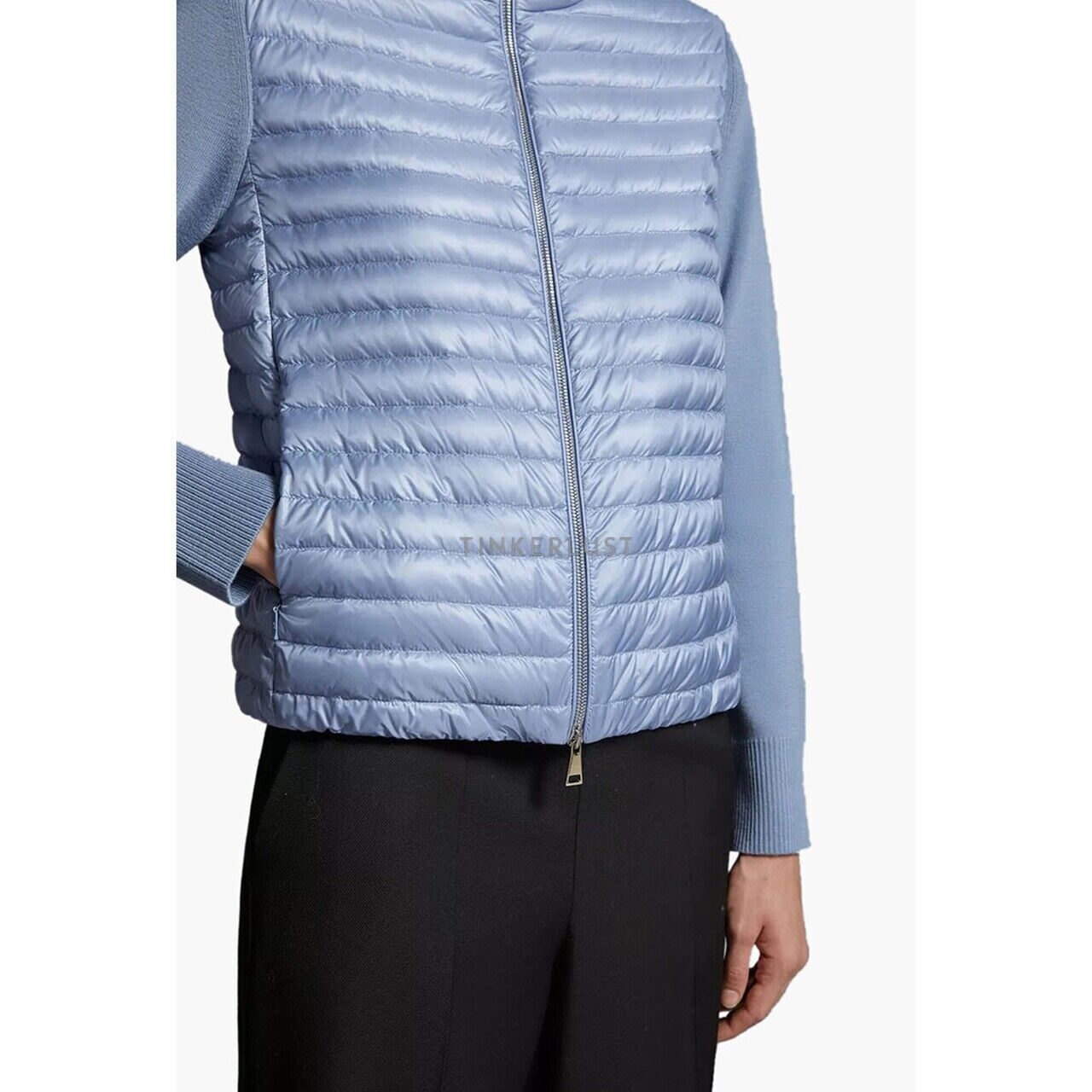 Moncler Women Padded Wool Cardigan in Blue with Down-Filled Front