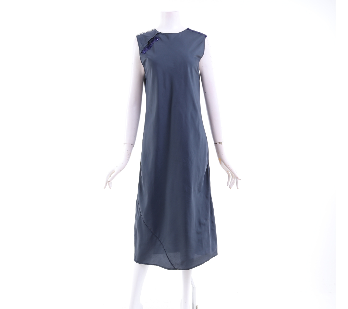 Helmut Lang Dark Grey Sequins Shoulder Long Dress