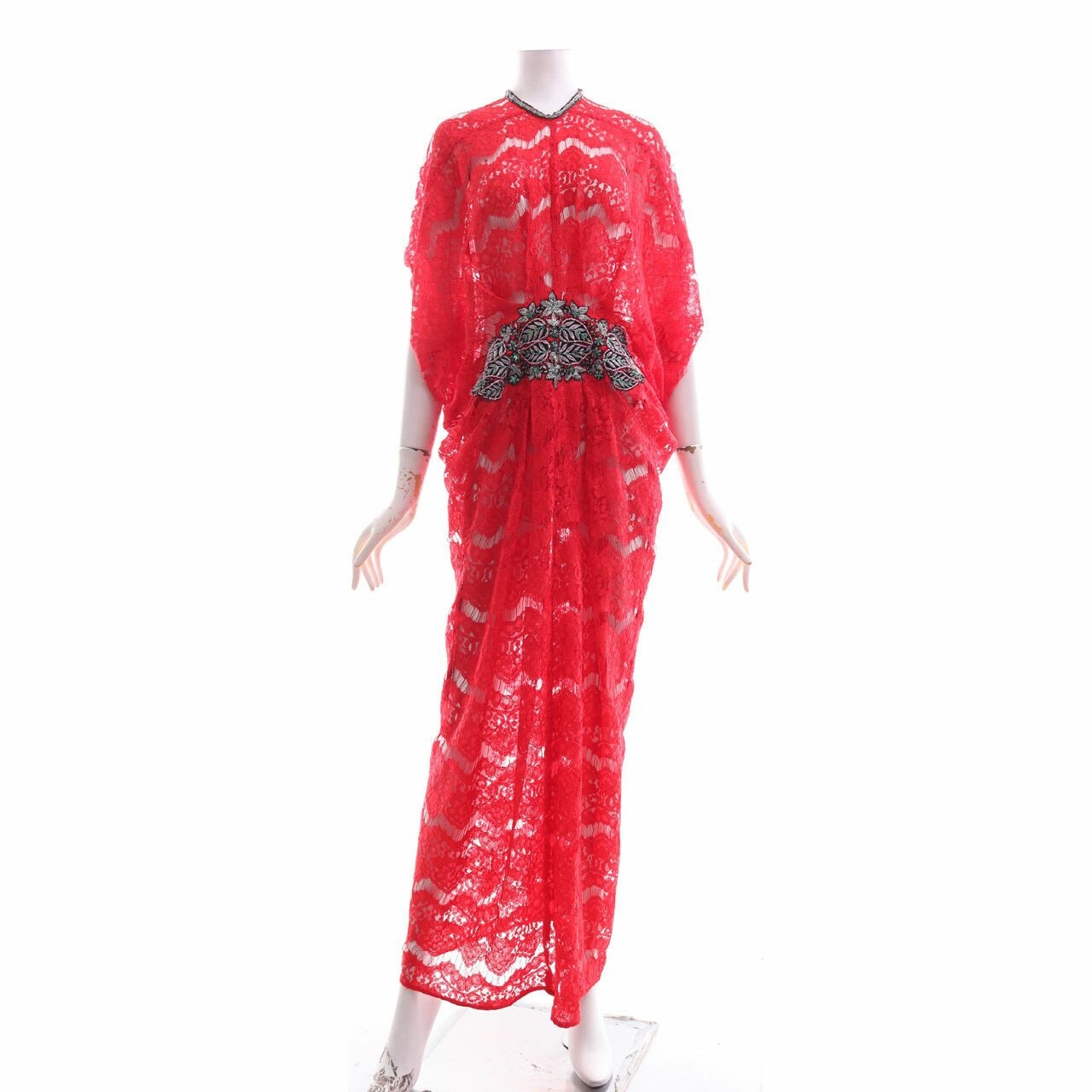 Febianihermaini Red Lace With Sequins Long Dress