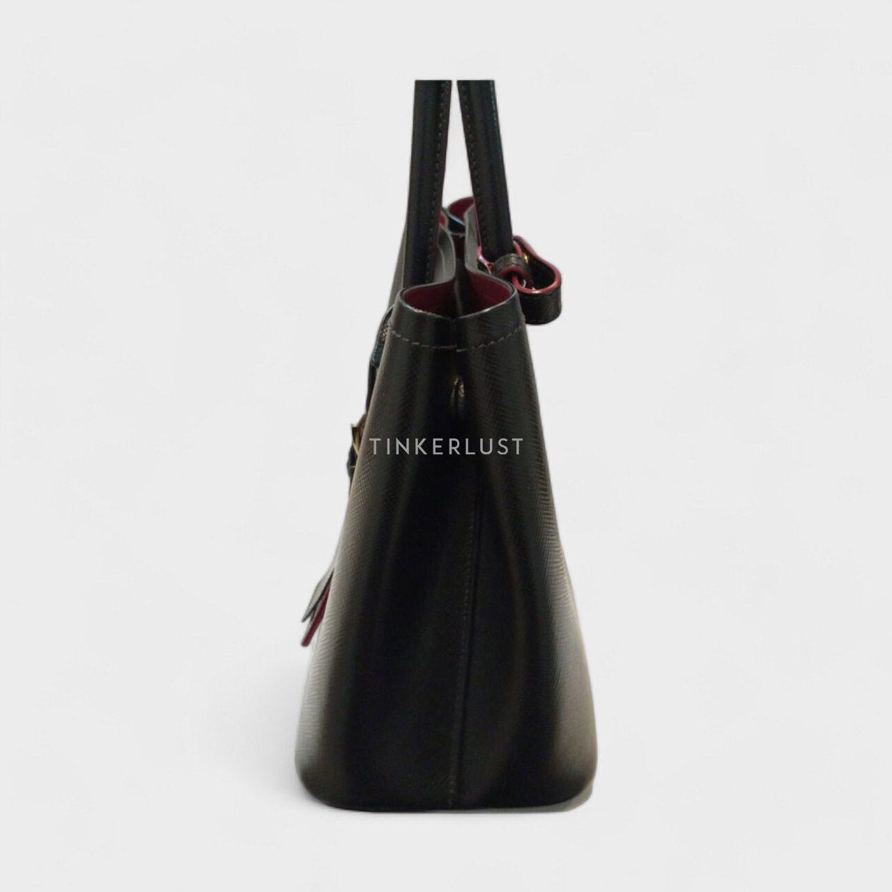 Prada Saffiano Cuir Small Double Bag Black Fuoco Satchel