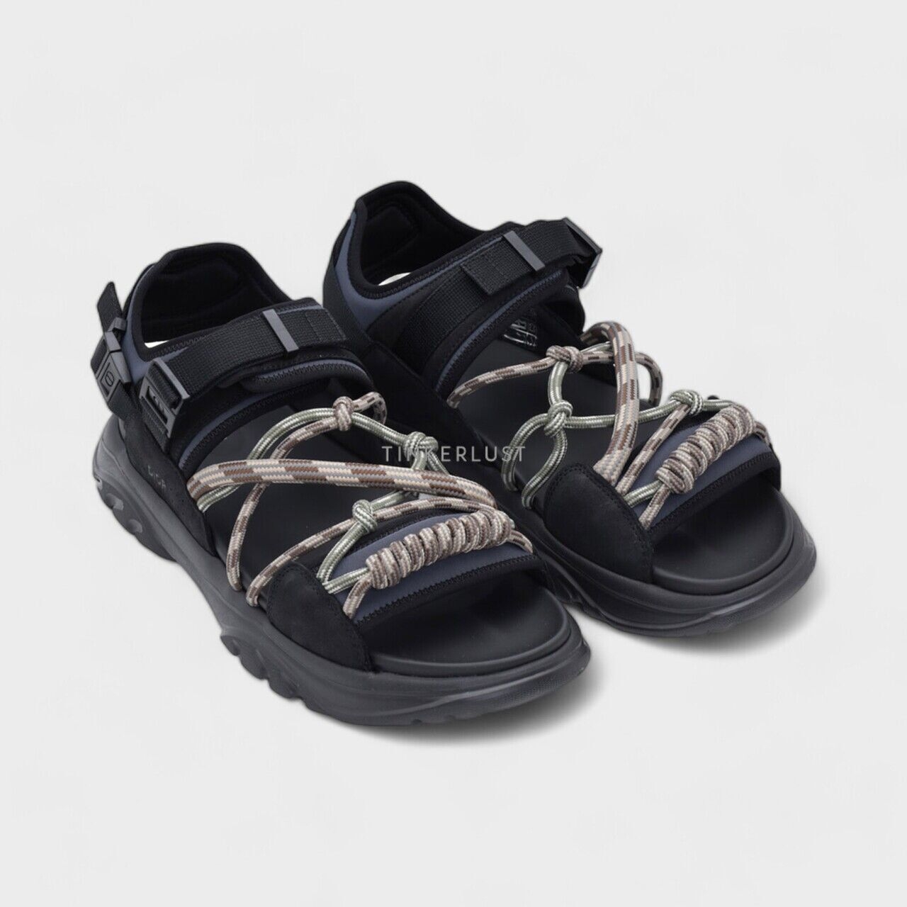 Christian Dior H-Town Sandals in Black/Gray Technical Fabric with Brown Nubuck Calfskin
