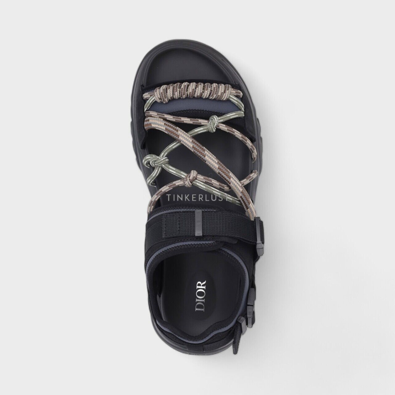 Christian Dior H-Town Sandals in Black/Gray Technical Fabric with Brown Nubuck Calfskin