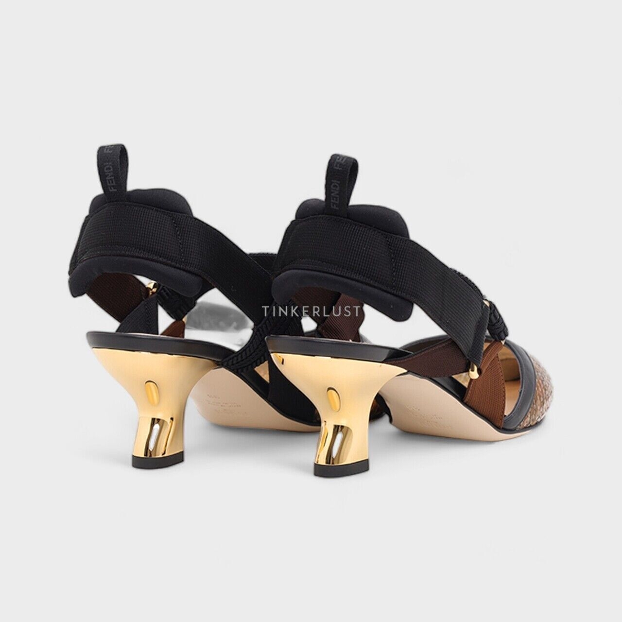 Fendi Tulle Slingback Pumps 55mm in Black/Brown FF Logo Pattern Heels