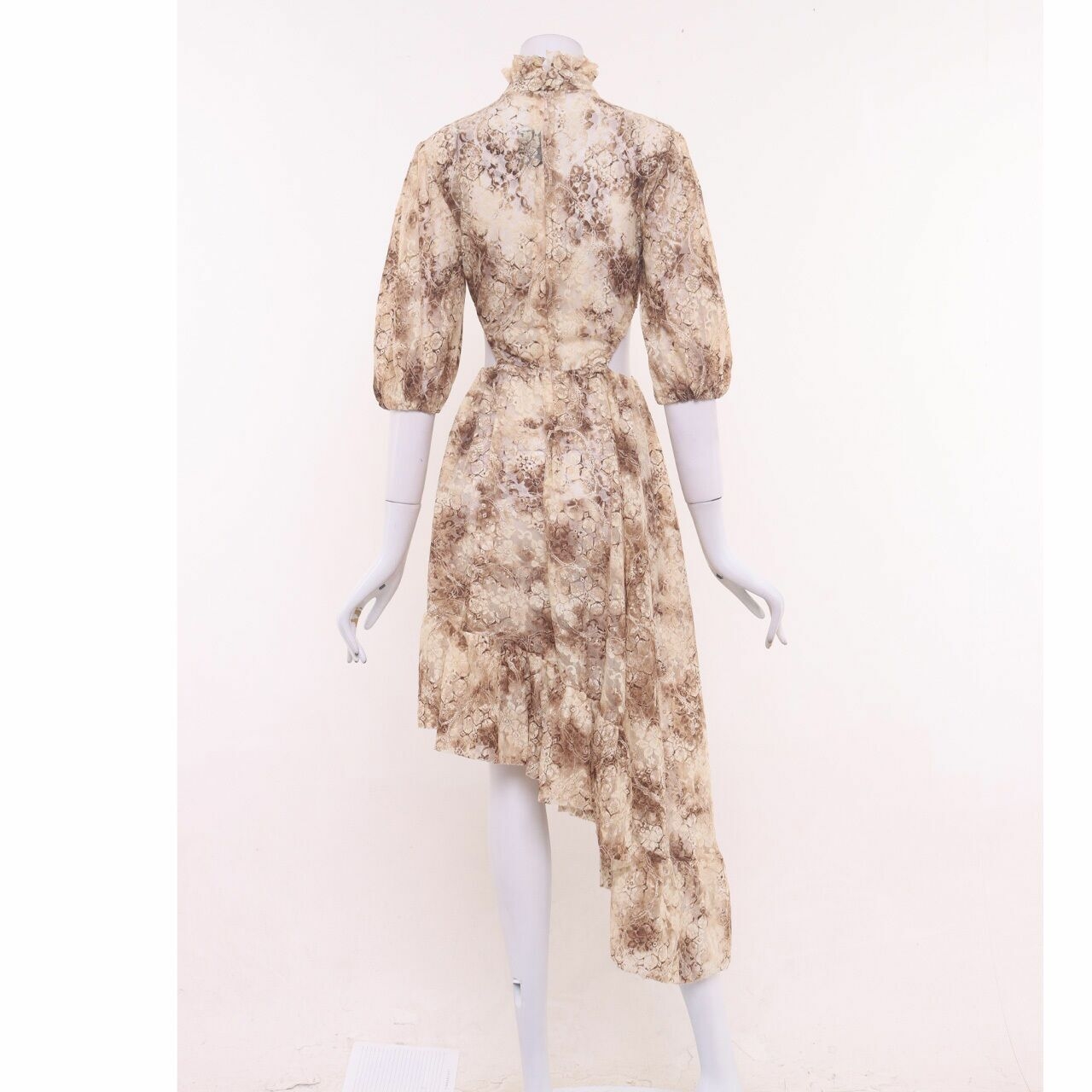 Barli Asmara Brown & Cream Lace Asymmetric Mini Dress