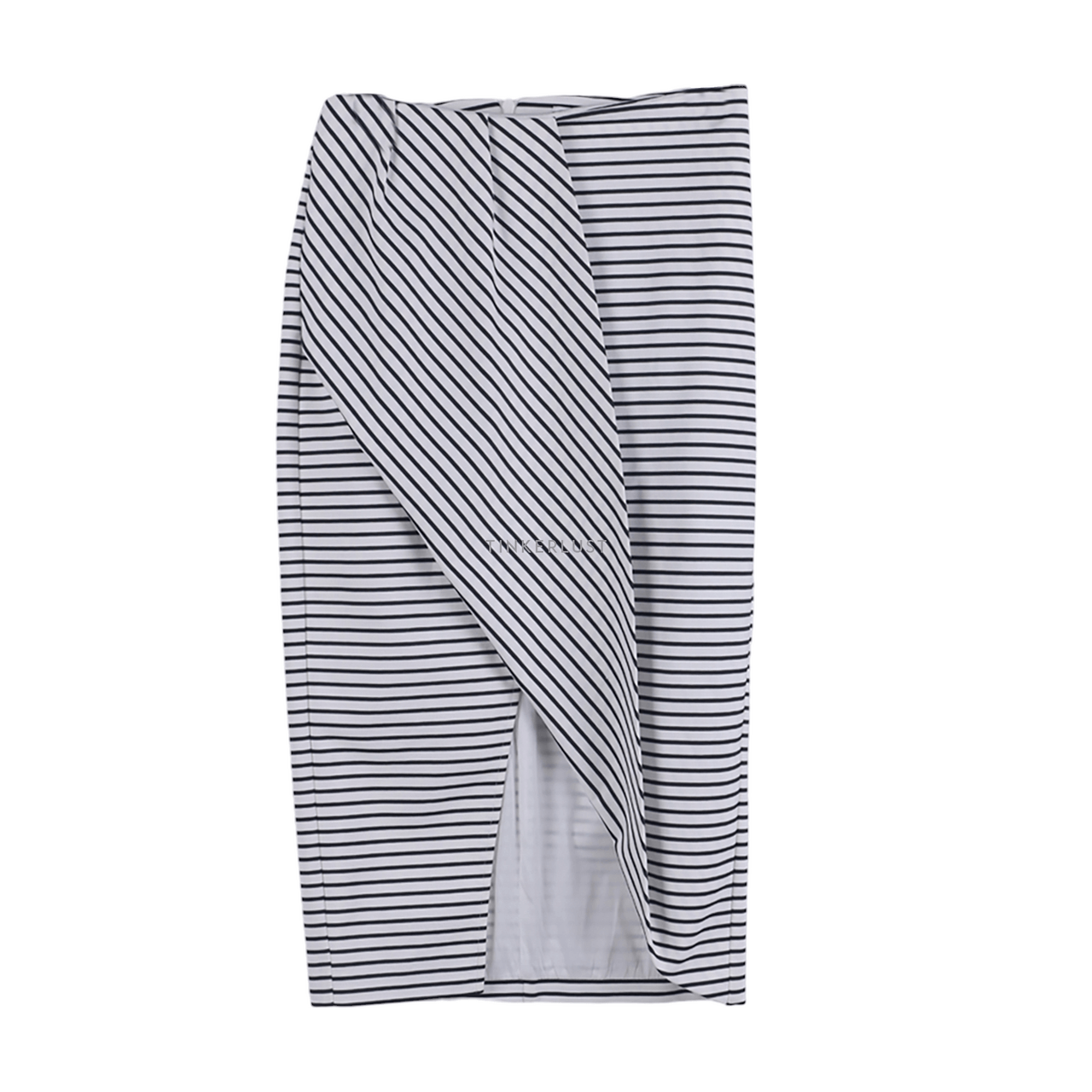 Finders Keepers Black & White Stripes Slit Midi Skirt