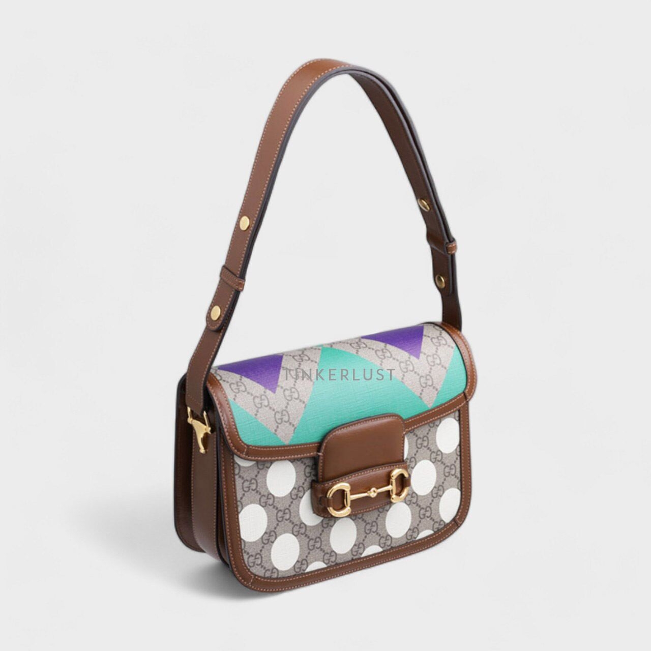 Gucci GG Supreme 1955 Horsebit Colorful Geometric in Beige/Ebony Multicolor Shoulder Bag